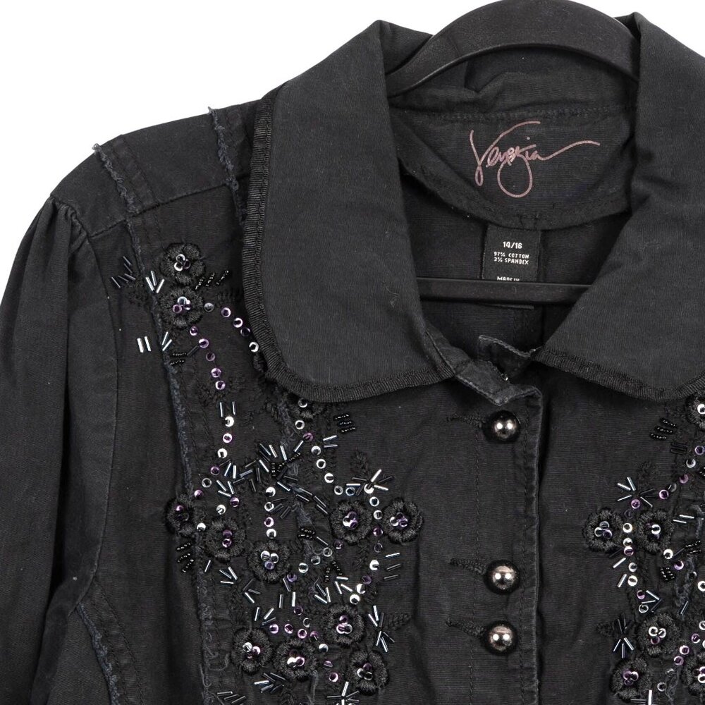 Embellished Jacket 14 16 Womens Black Whimsigoth Dark Fairy Rough Hem Sequin - Picture 2 of 5